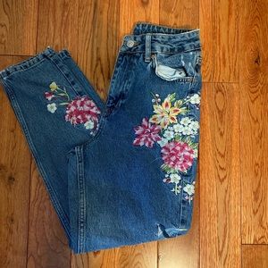 TopShop embroidered floral mom jeans